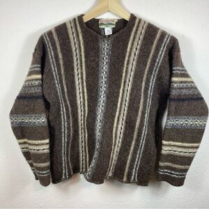 Vintage Celtic Country Women’s Large 100% Wool Sweater Ireland Striped‎